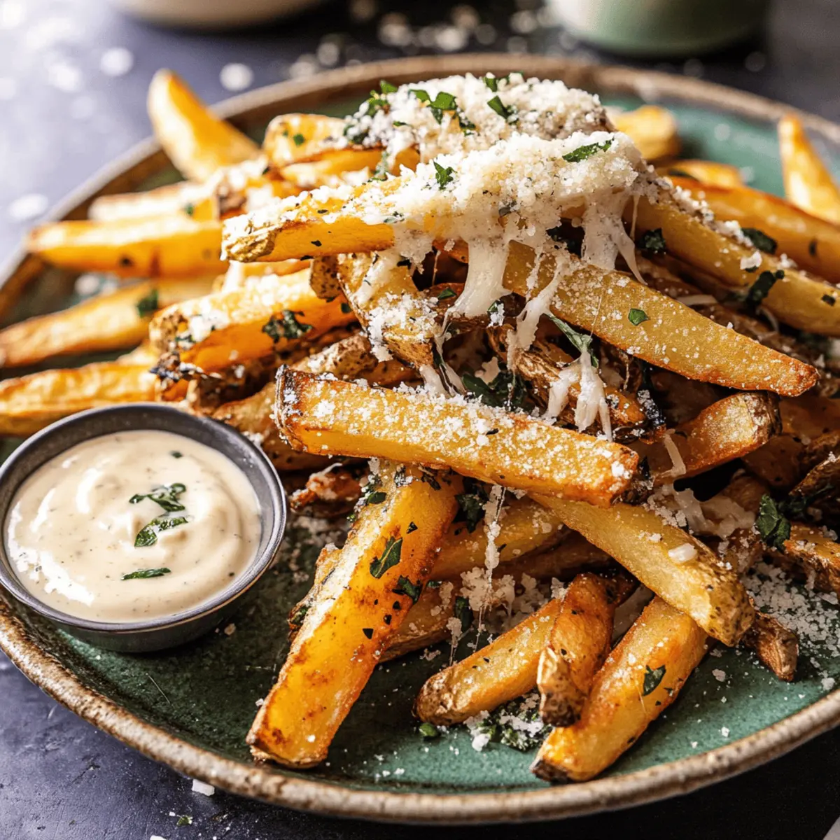 Crispy Garlic Parmesan French Fries Dressed in Caesar Dressing
