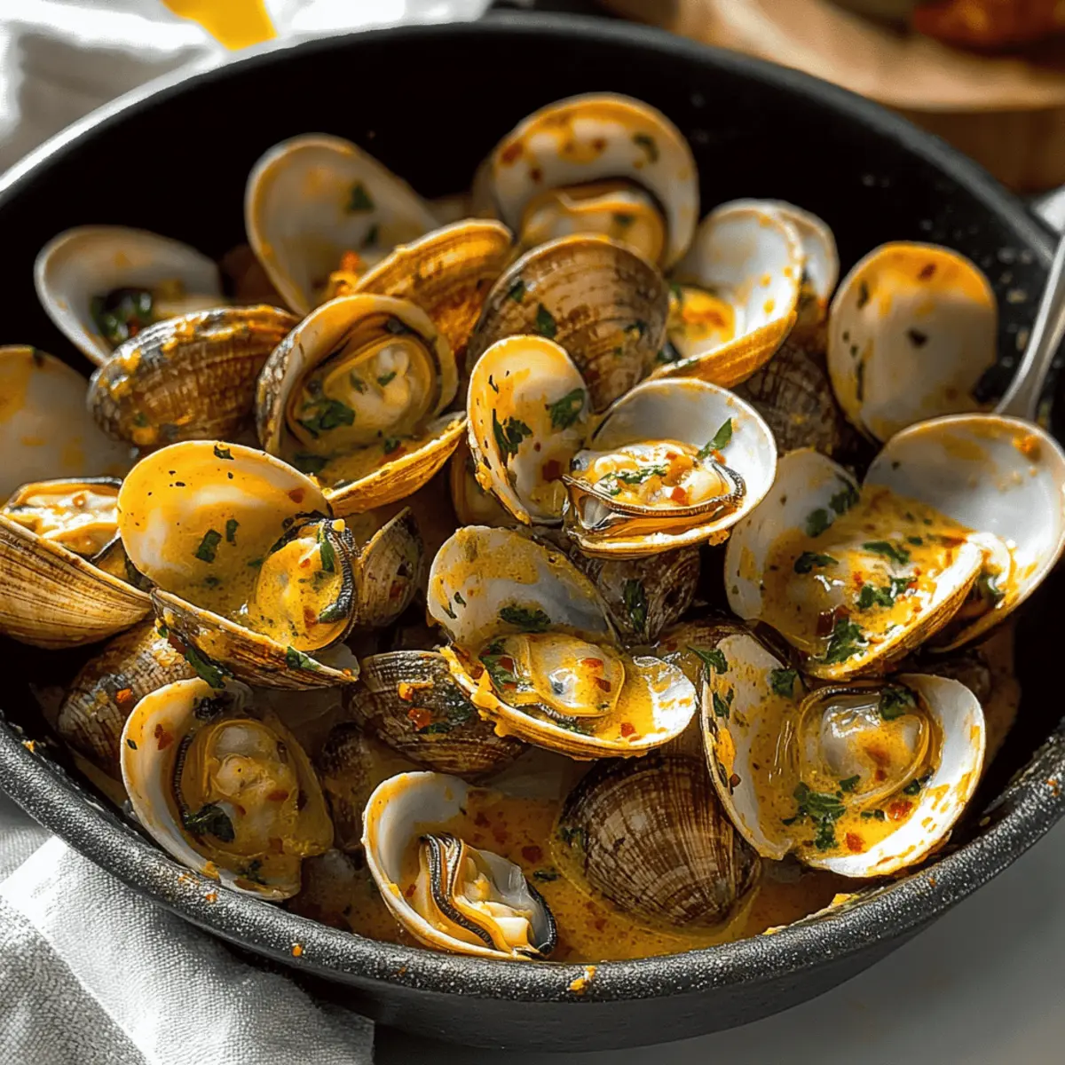 Indulge in Spicy Garlic Butter Clams with Creamy Delight