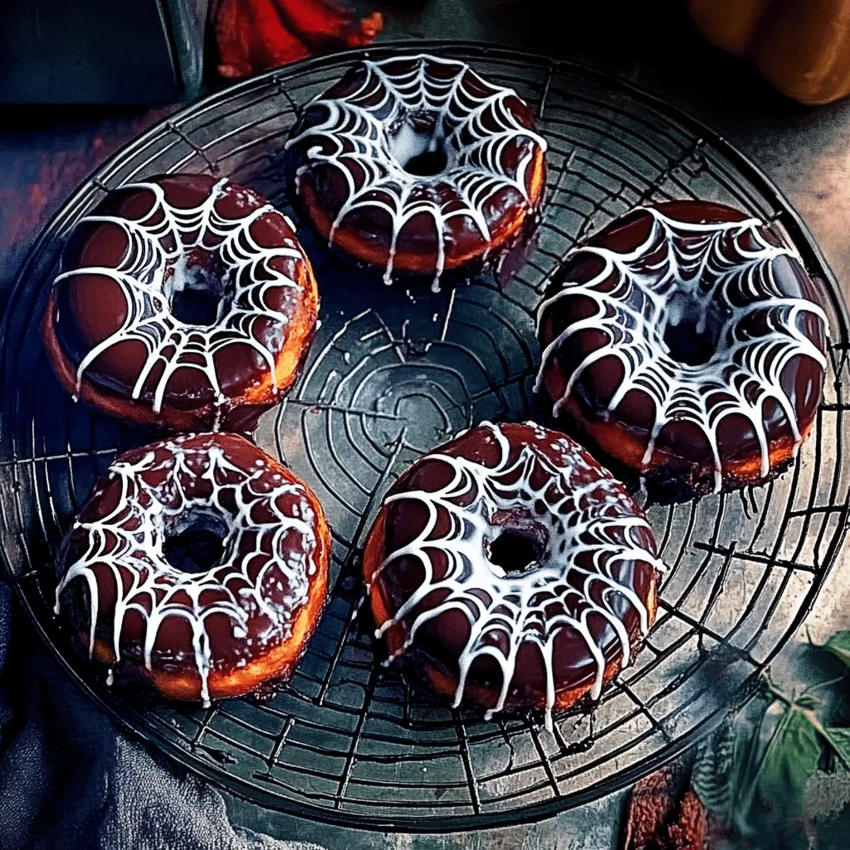 Delicious Halloween Doughnuts with Spooky Spider Webs