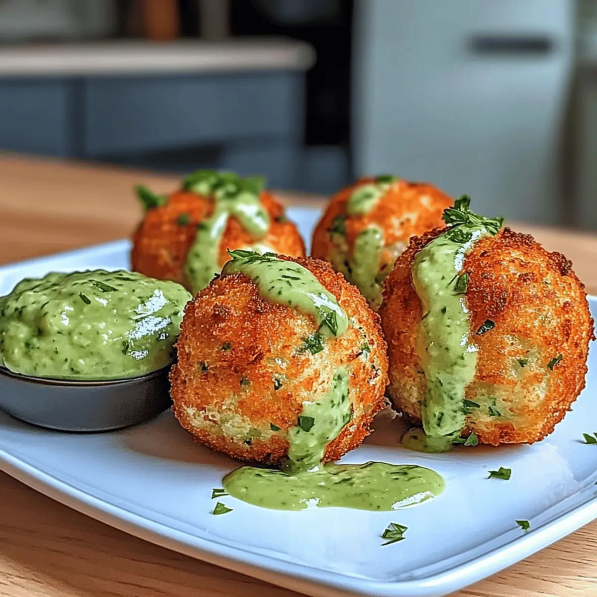 Savory Salmon Balls with Creamy Avocado Sauce Delight