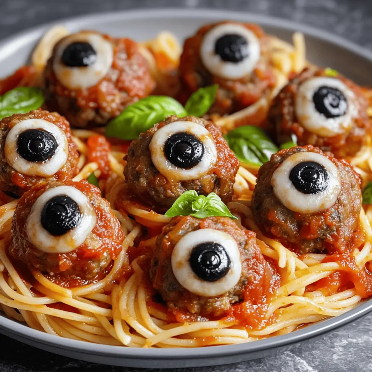 Spooky Spaghetti And Meatballs With Black Olives for Halloween Fun