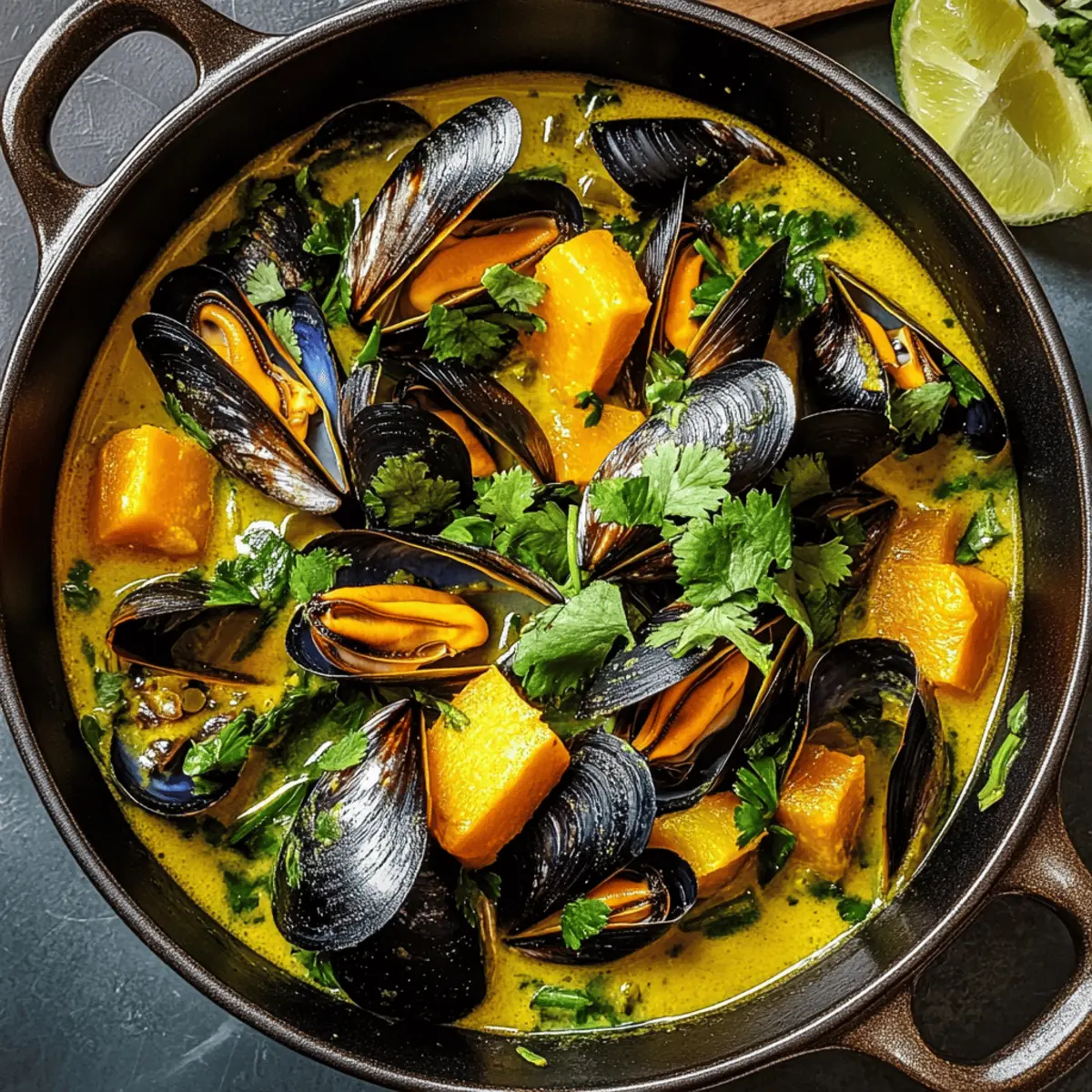 Cozy Curried Mussels with Butternut Squash & Leeks Delight