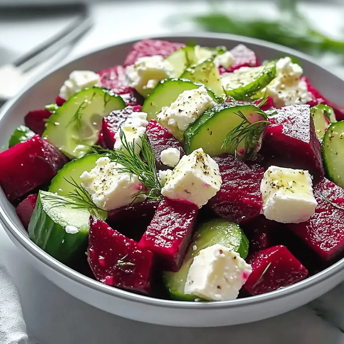 Fresh Vibrant Beet Feta Salad with Cucumber and Dill Delight